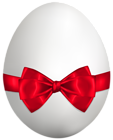 White Easter Egg with Red Bow PNG Clip Art Image