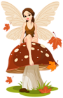 Autumn Fairyand Mushroom PNG Clip-Art Image