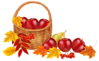 Basket with fruits and Autumn Leaves PNG Clipart Image