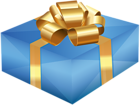 Blue Gift Box with Gold Bow PNG Clipart