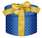 Blue Round Gift Box with Yellow Bow PNG Clipart