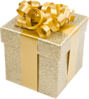 Cream Present Box with Gold Bow PNG Clipart
