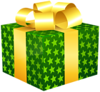 Gift Box with Stars Green PNG Clipart