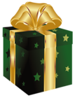 Green PNG Present with Gold Bow Clipart