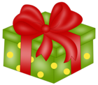 Green Present with Dots and Red Ribbon