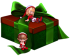 Green and Red 3D Present with Elfs Clipart