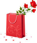 Red Gift Bag with Roses PNG Clipart