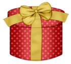 Red Round Gift Box with Yellow Bow PNG Clipart