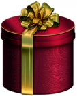 Red Round Present Box with Gold Bow Clipart