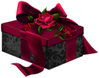 Red and Black 3D Present with Roses Clipart