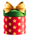 Round Red Gift Box with Gold Stars Clipart