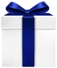 White Gift Box with Blue Bow Transparent PNG Clip Art Image