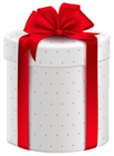 White Gift Box with Red Bow PNG Clipart Image