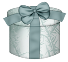 White Round Gift Box with Blue Bow Clipart