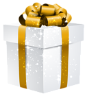 White Shining Gift Box with Gold Bow PNG Clipart Image