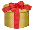 Yellow Round Gift Box with Red Bow PNG Clipart