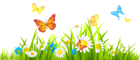 Grass Ground with Flowers and Butterflies PNG Clipart