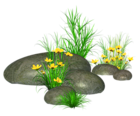 Stones with Grass and Yellow Flowers PNG Picture