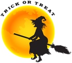 Halloween Witch and Moon PNG Clip Art Image