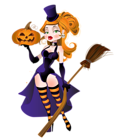 Halloween Witch with Broom and Pumpkin PNG Clipart