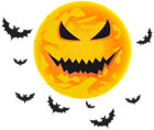 Halloween Yellow Moon and Bats Transparent Clip Art Image