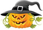 Large Transparent Halloween Pumpkin with Witch Hat Clipart