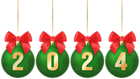 2024 Christmas Green Balls Transparent PNG Clipart