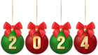 2024 Christmas Red Green Balls Transparent PNG Clipart