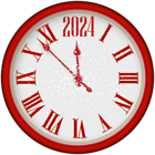 2024 New Year Red Clock Tree PNG Clipart