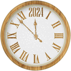 2024 New Year Wood Clock Tree PNG Clipart