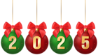 2025 Christmas Red Green Balls Transparent PNG Clipart