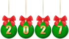 2027 Christmas Green Balls Transparent PNG Clipart