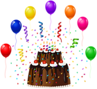 Birthday Cake with Confetti and Balloons PNG Clip Art