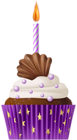 Birthday Muffin Purple with Candle PNG Clip Art
