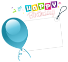 Happy Birthday Transparent Sticker with Blue Balloon