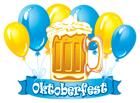 Oktoberfest Blue Banner with Balloons and Beers PNG Clipart Image