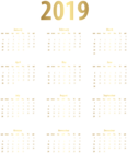 2019 Calendar Gold Transparent PNG Image