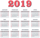 2019 Calendar Red Transparent PNG Image