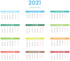 2021 Color Calendar Transparent Clipart