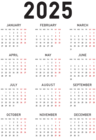 2025 Calendar PNG Transparent Clipart