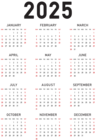 2025 Calendar US PNG Transparent Clipart