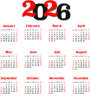 2026 Calendar Black Transparent PNG Clip Art