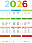 2026 Calendar Colorful Transparent Image