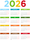 2026 Calendar EU Colorful Transparent Image