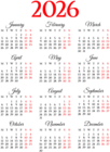 2026 Calendar EU PNG Image