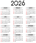 2026 Calendar New US PNG Clipart