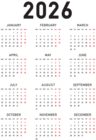 2026 Calendar PNG Transparent Clipart
