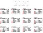 2026 Calendar US PNG Clipart