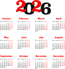 2026 EU Calendar Black Transparent PNG Clip Art