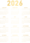 2026 Gold Calendar PNG Clipart